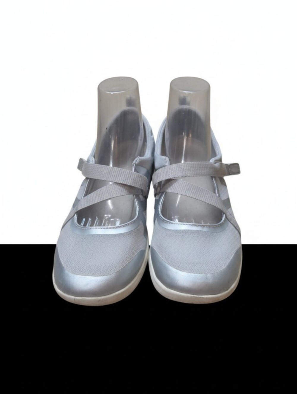 Lands' End Women's Silver Gray Slip-On Sneakers with Cross Strap Size 10
